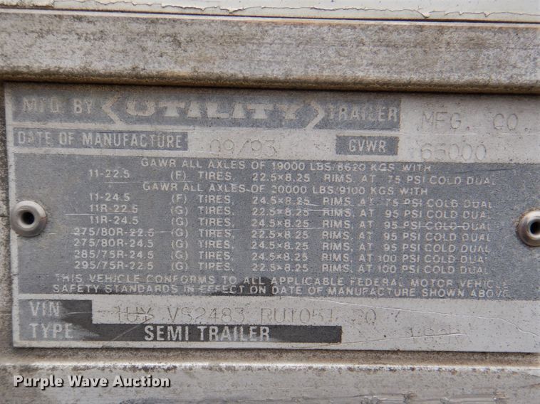 image for item DK5629 1994 Utility Trailers  dry van trailer