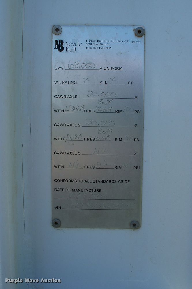 image for item GQ9587 2006 Neville  grain trailer