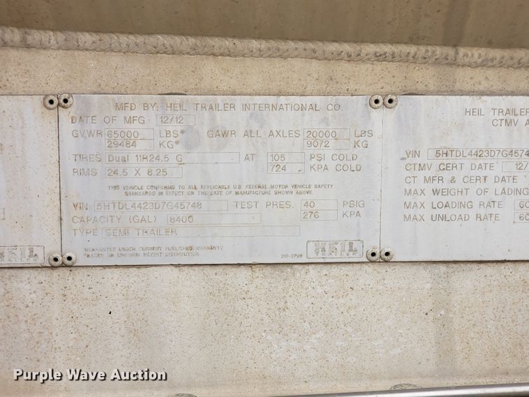 image for item HO9407 2013 Heil  tank trailer