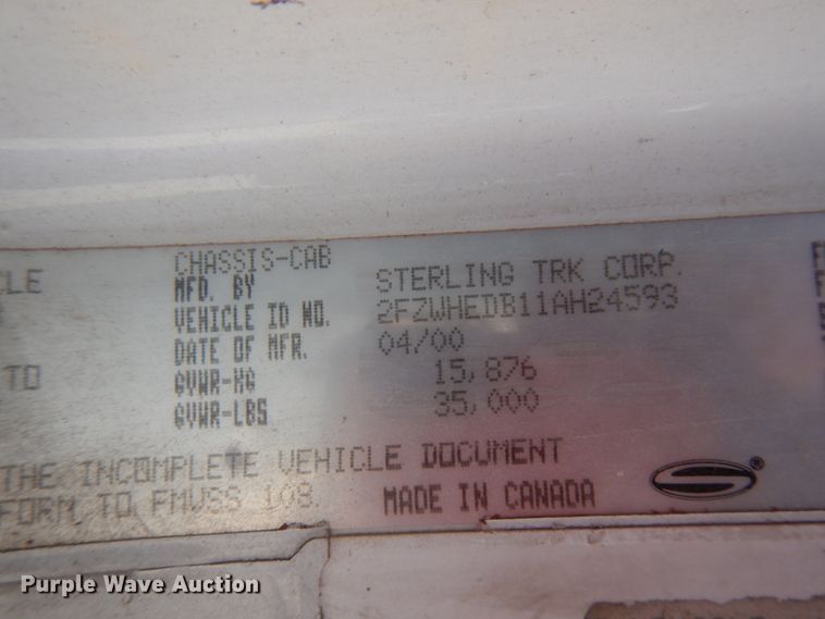 image for item HR9227 2001 Sterling A-Line  flatbed truck