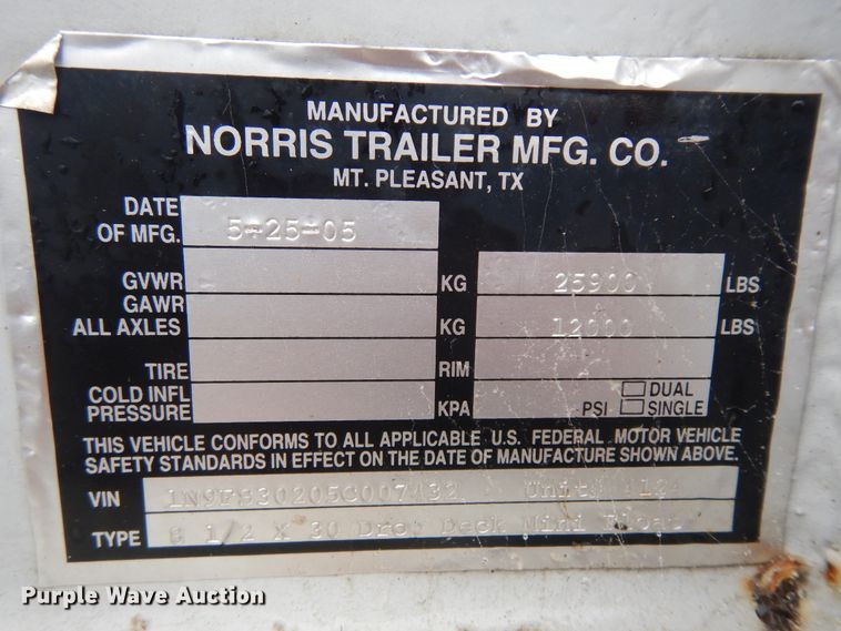 image for item ID9782 2005 Norris  equipment trailer