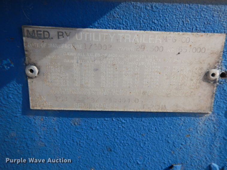 image for item IL9264 2002 Utility  side curtain trailer