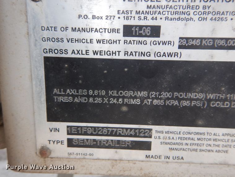 image for item IY9712 2007 East  end dump trailer