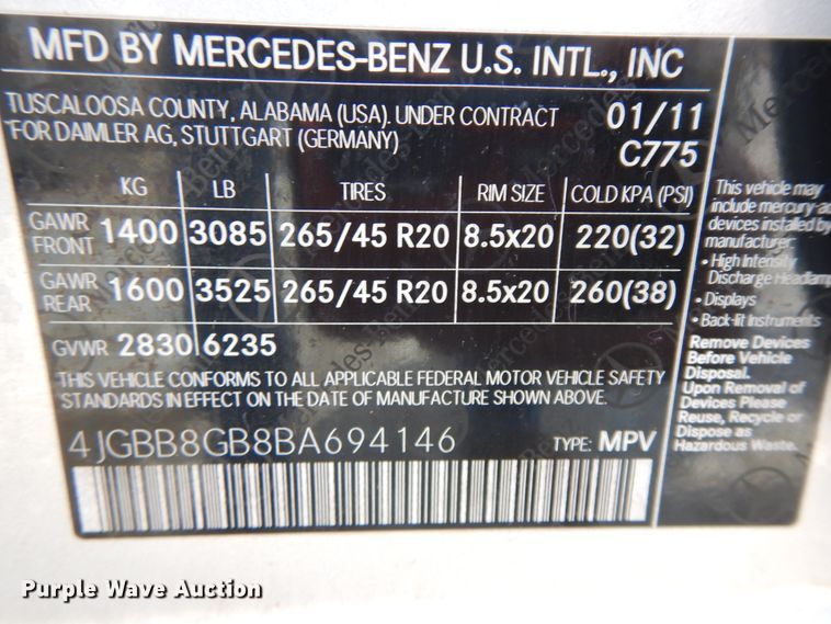 image for item DF6766 2011 Mercedes Benz ML350  SUV