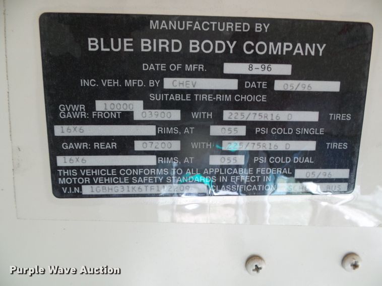 image for item DI5594 1996 Chevrolet G30  school bus