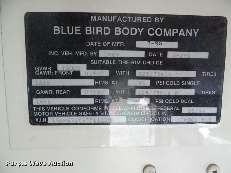 image for item DI5595 1996 Chevrolet G30  school bus