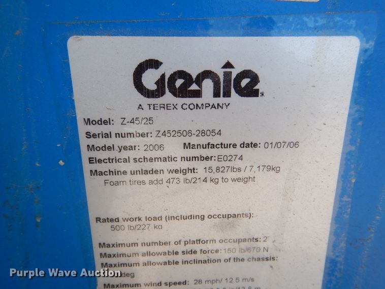 image for item DL8061 2006 Genie Z45/25J  boom lift