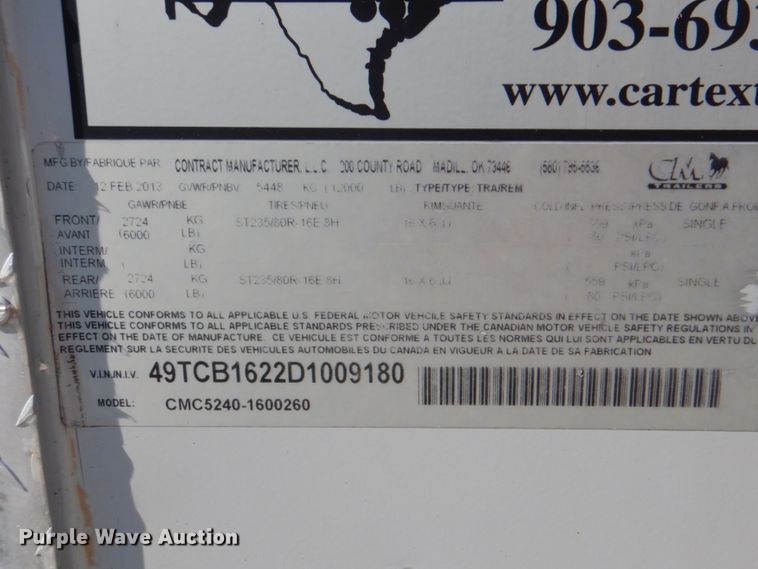 image for item HX9235 2013 Contract Manufacuring CMC5240  enclosed cargo trailer