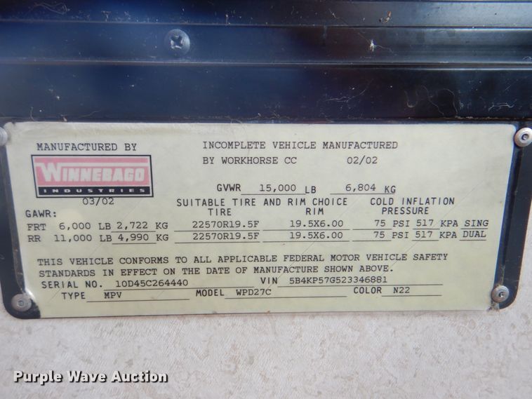 image for item HX9249 2002 Winnebago Sightseer  RV