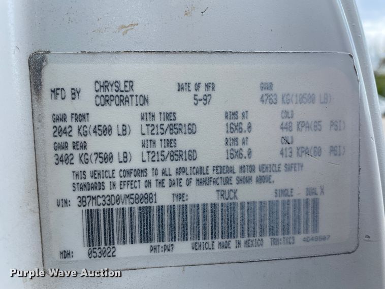 image for item IR9875 1997 Dodge Ram 3500  Club Cab flatbed pickup truck