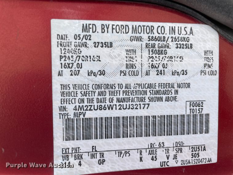 image for item IR9880 2002 Mercury Mountaineer  SUV