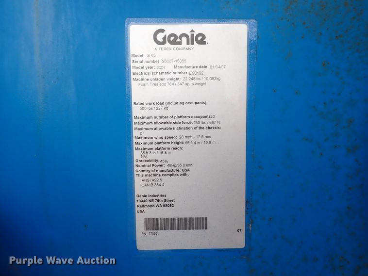 image for item DJ0172 2007 Genie S-65  boom lift