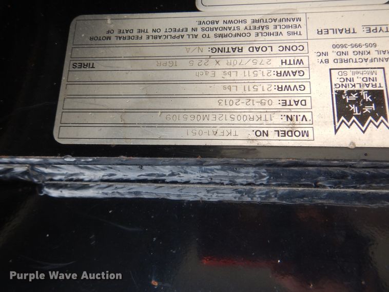 image for item DK5627 2014 Trail King TKFA1-051 stinger axle