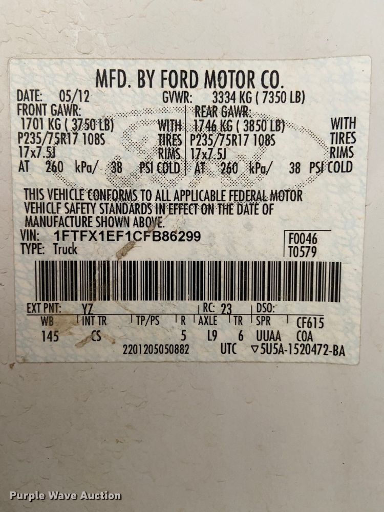 image for item DN5835 2012 Ford F150 XL  SuperCab pickup truck