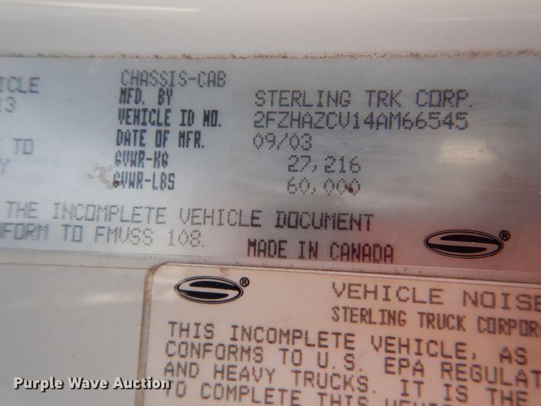 image for item HT9251 2004 Sterling L-Line  vacuum truck