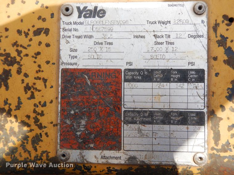 image for item IL9353 1993 Yale GLP080LFNSBY098  forklift