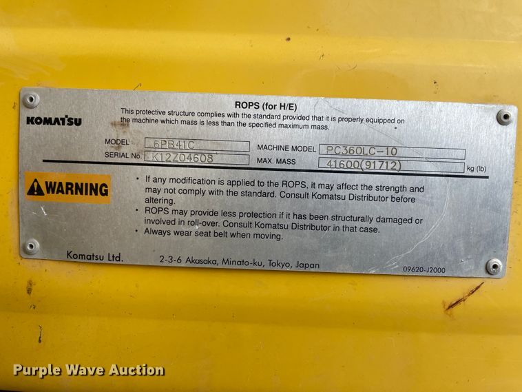 image for item IR9862 2014 Komatsu PC360LC-10  excavator