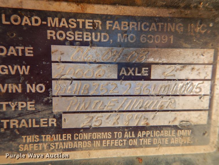 image for item IY9719 2003 Loadmaster  equipment trailer