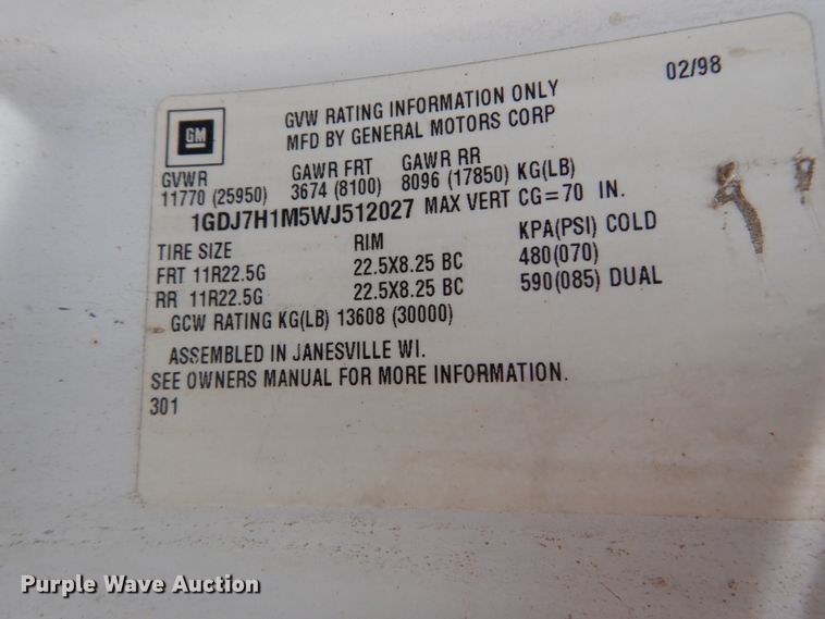 image for item IY9721 1998 GMC C6500  dump truck