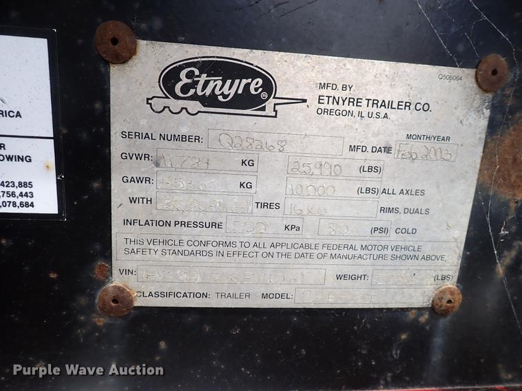 image for item DJ5603 2003 Etnyre CFA-10T  equipment trailer