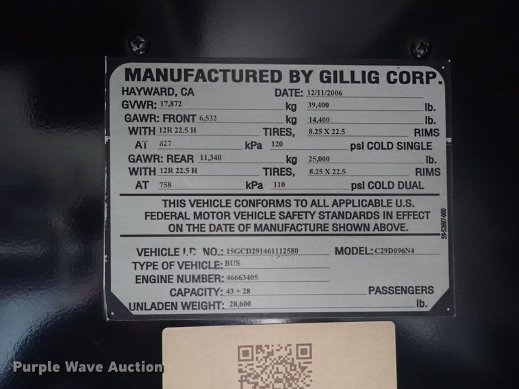 image for item DJ5625 2006 Gillig Phantom C29D096N4  transit bus