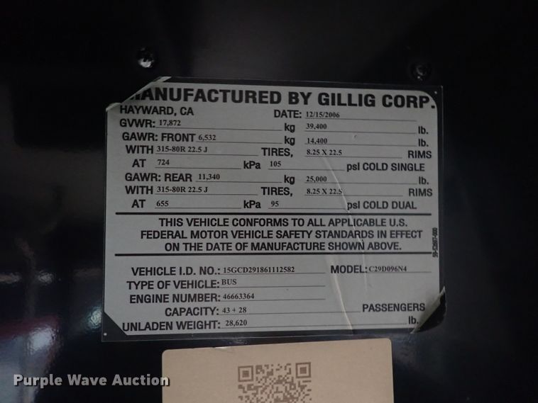 image for item DJ5626 2006 Gillig Phantom C29D096N4  transit bus