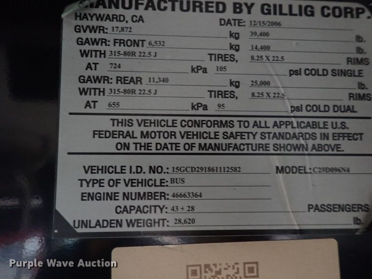 image for item DJ5626 2006 Gillig Phantom C29D096N4  transit bus