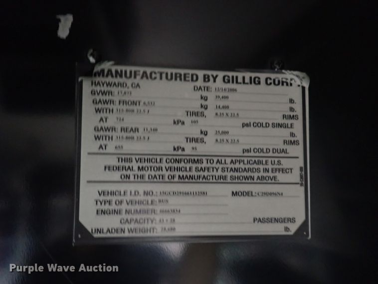 image for item DJ5627 2006 Gillig Phantom C29D096N4  transit bus