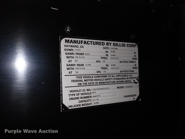 image for item DJ5630 2006 Gillig Phantom C29D096N4  transit bus