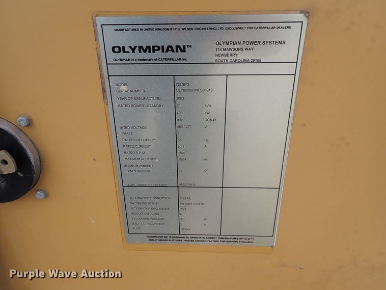 image for item IF9120 2003 Olympian G40F3  generator