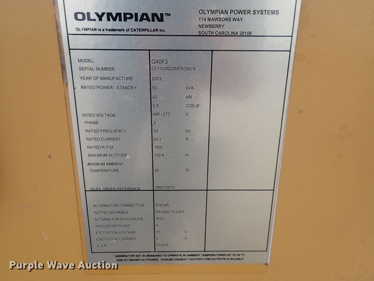 image for item IF9120 2003 Olympian G40F3  generator