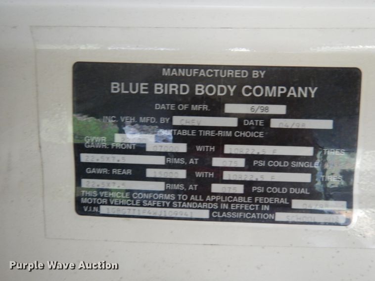 image for item DI6622 1998 Chevrolet Blue Bird  school bus
