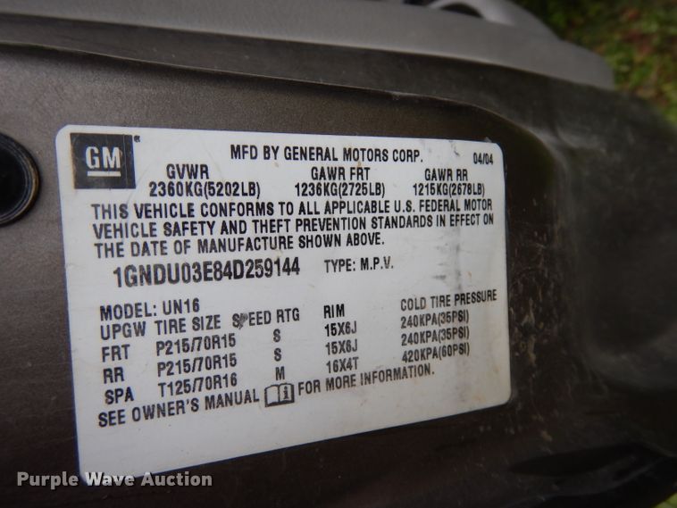 image for item DI6623 2004 Chevrolet Venture  van