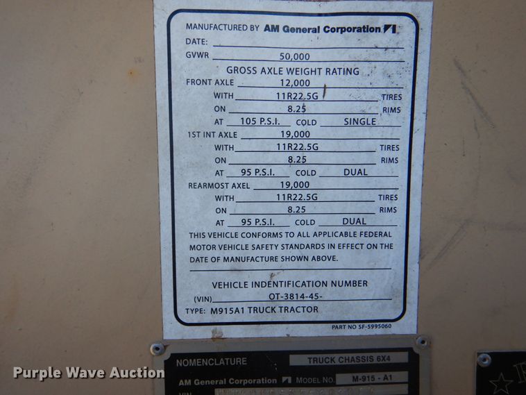 image for item DK5671 1984 Am General M1915A1  semi truck