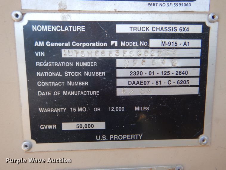 image for item DK5671 1984 Am General M1915A1  semi truck