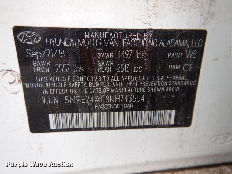 image for item DL8023 2019 Hyundai Sonata