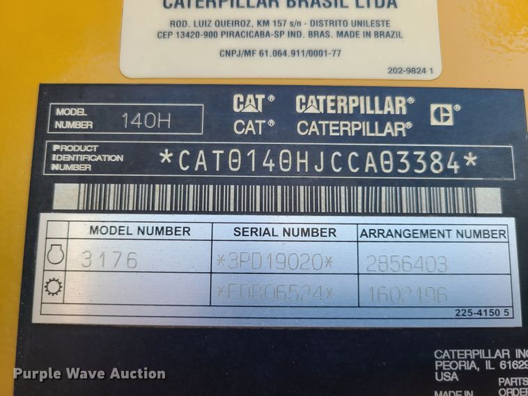 image for item HE9678 2007 Caterpillar 140H VHP  motor grader