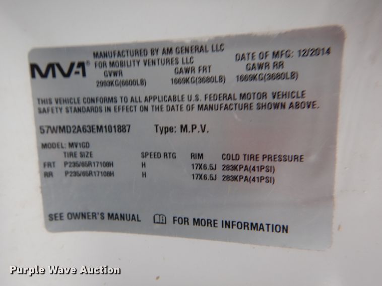 image for item HL9486 2014 Mobility Ventures MV-1  handicap accessible van