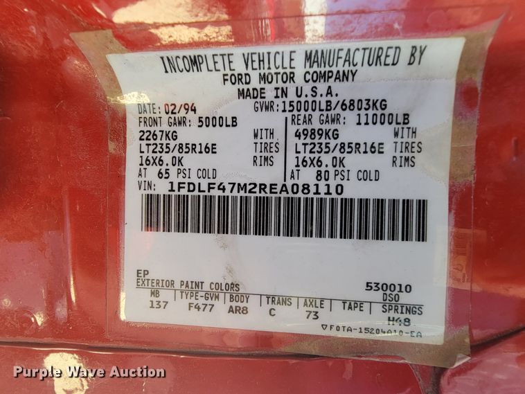 image for item IF9748 1994 Ford F450 Super Duty  pumper fire truck