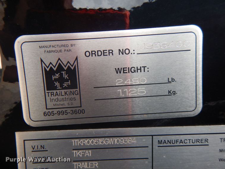 image for item DM3783 2016 Trail King TKFA1 stinger axle