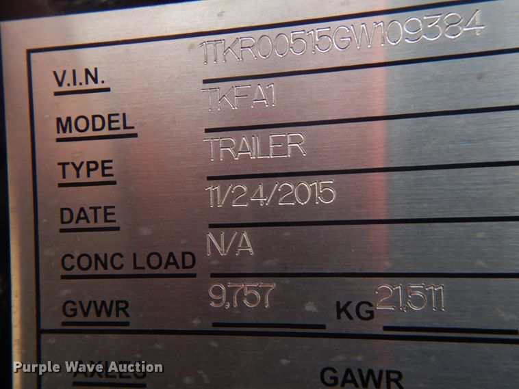 image for item DM3783 2016 Trail King TKFA1 stinger axle