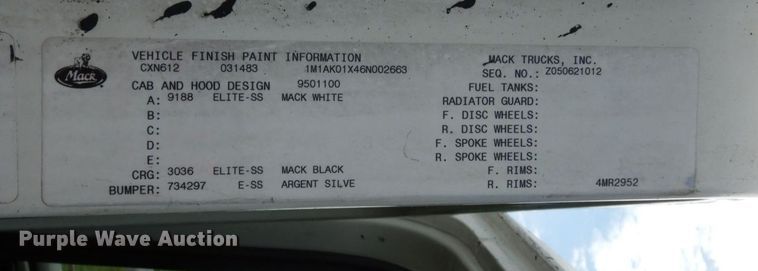 image for item DM2953 2006 Mack CXN612  truck cab and chassis