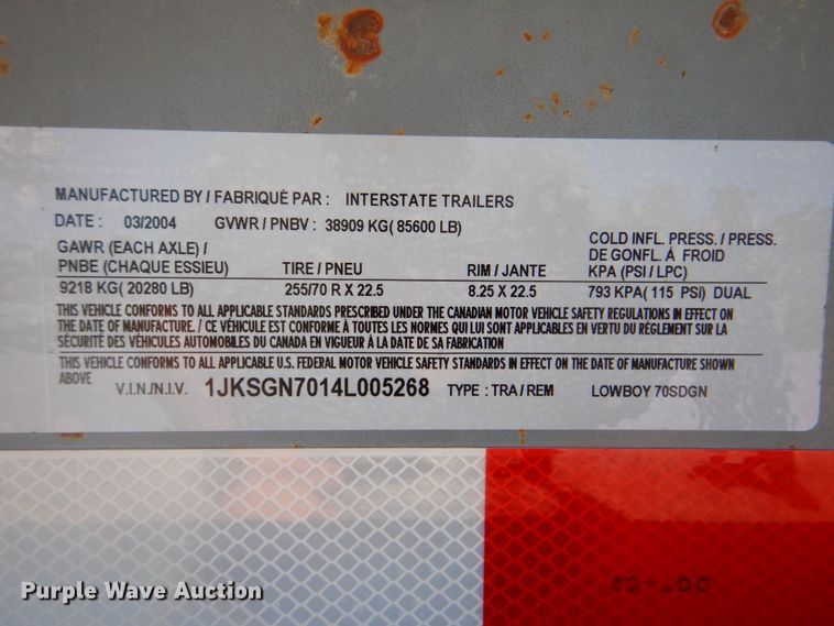 image for item HX9241 2004 Interstate Trailers 70SDGN  lowboy equipment trailer