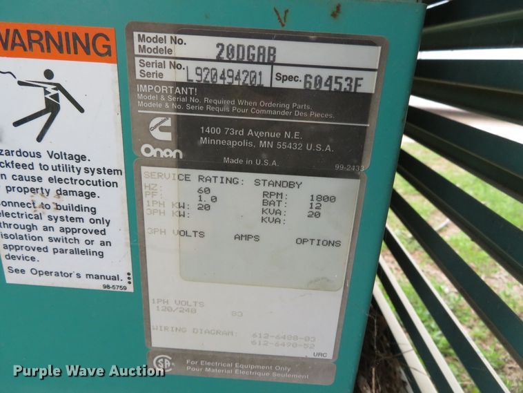 image for item DN5861 Onan D0DGAB  generator