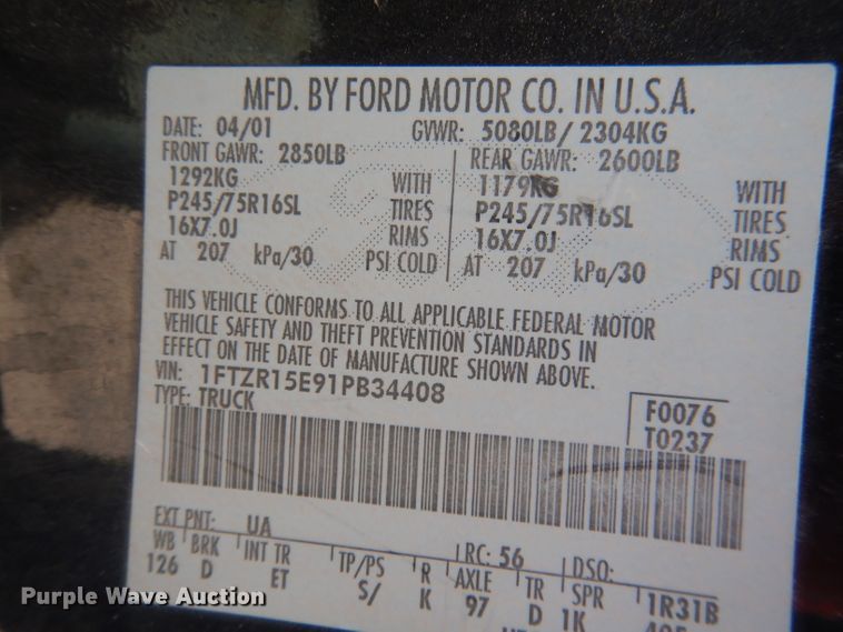 image for item FI9038 2001 Ford Ranger XLT  SuperCab pickup truck