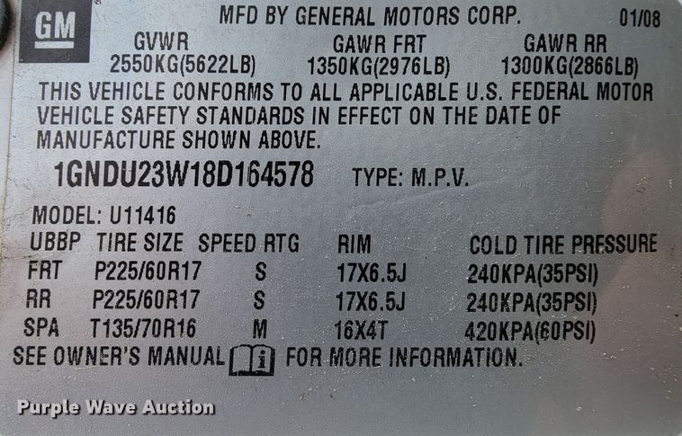 image for item IF9753 2008 Chevrolet Uplander  van