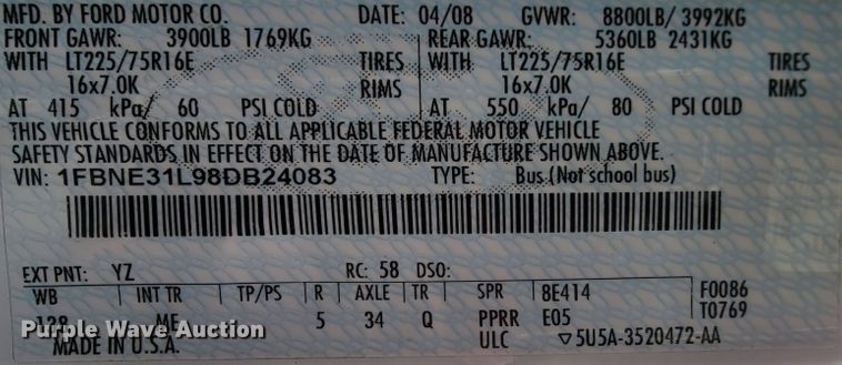 image for item IF9757 2008 Ford E350  van
