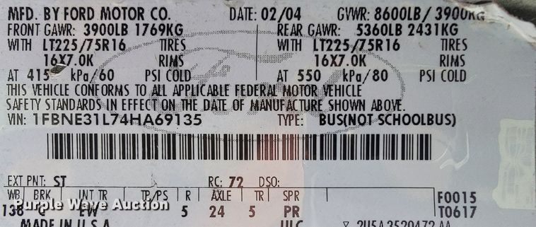 image for item IF9759 2004 Ford E350  van