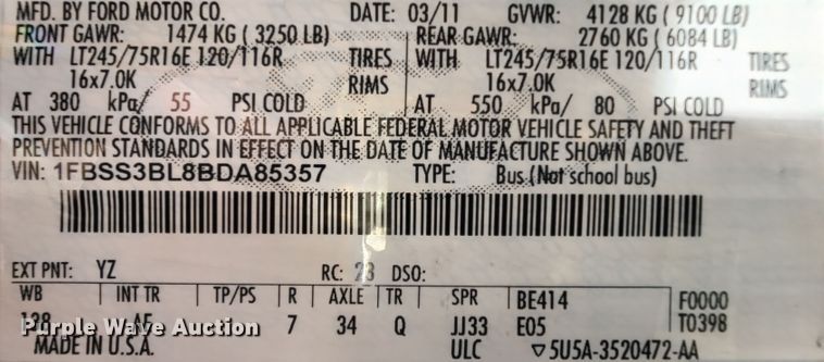 image for item IF9763 2011 Ford E350  van