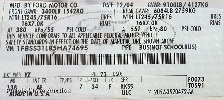 image for item IF9765 2005 Ford E350  handicap accessible van